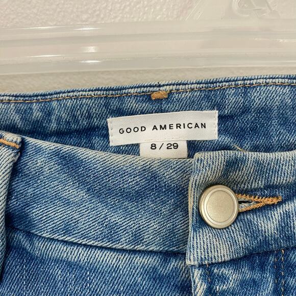 Good American Indigo Slit Knees High Rise Slim Straight Leg Jeans GCKSL67T SZ 29 - Picture 11 of 12